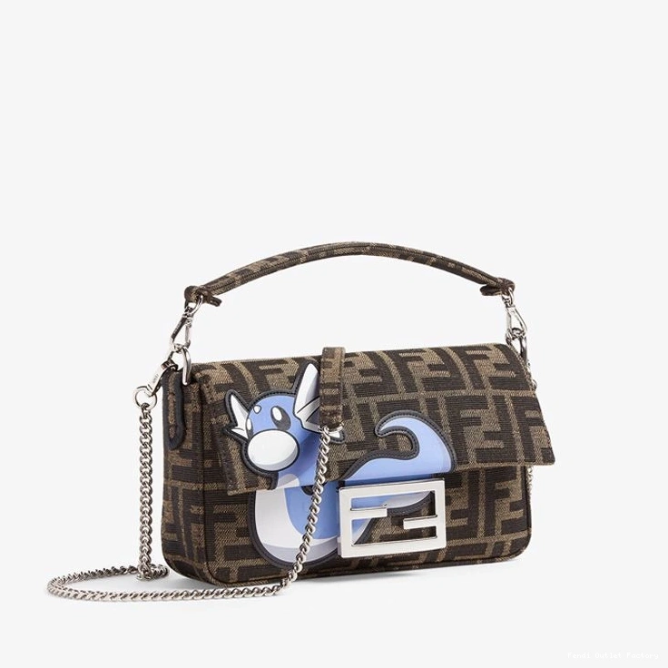 Vintage HOT Bag Pokmon Motif Baguette Dragon Brown FF Fabric In Fendi Mini Blue 0821